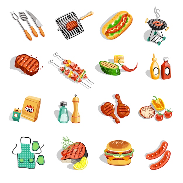 Free Vector  barbecue food accessories flat icons set