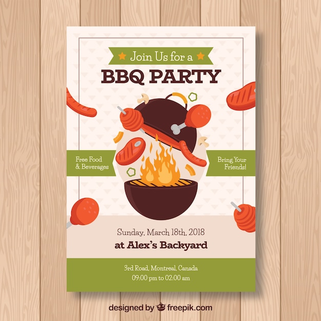 Barbecue party invitation in flat style