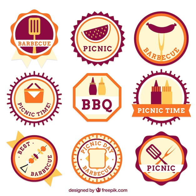 Free Vector barbecue and picnic badge set