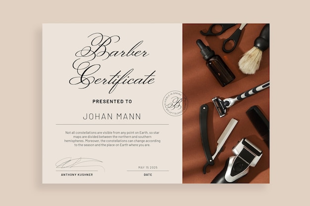 Barber  certificate template design