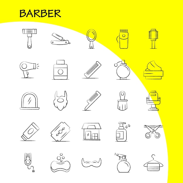 Free Vector barber hand drawn icons set for infographics mobile uxui kit and print design include barber face mirror barber beauty chair haircut barber icon set vector