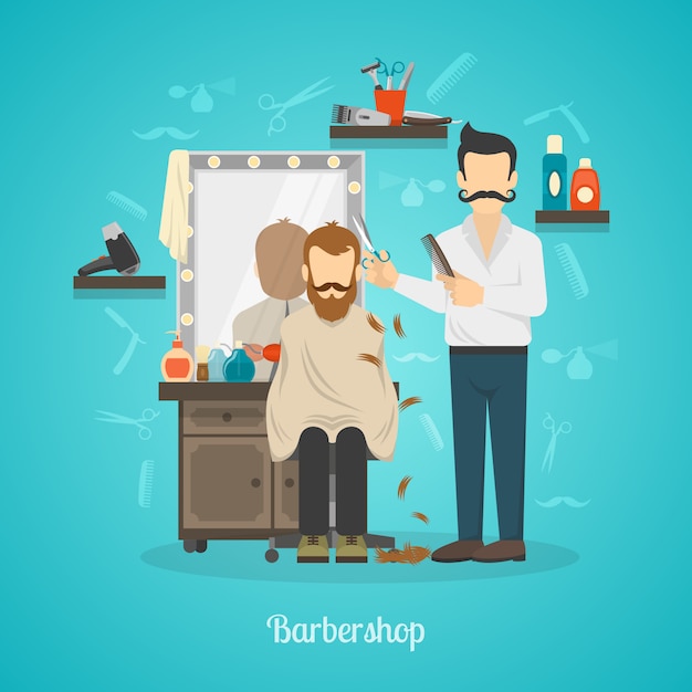 Free Vector barber shop color illustration