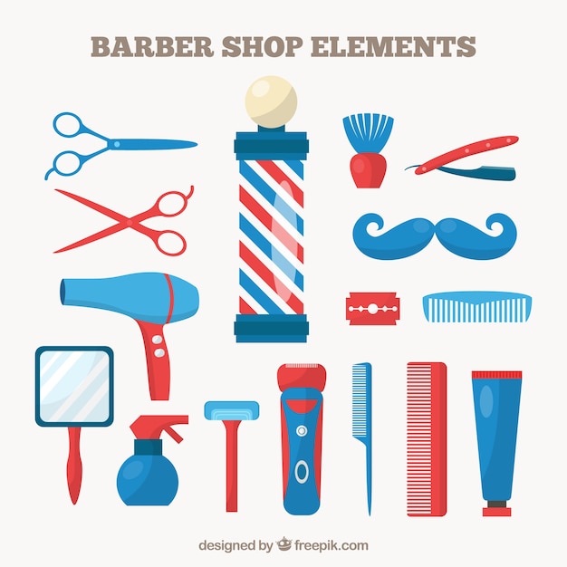 Free Vector barber shop elements in blue and red color