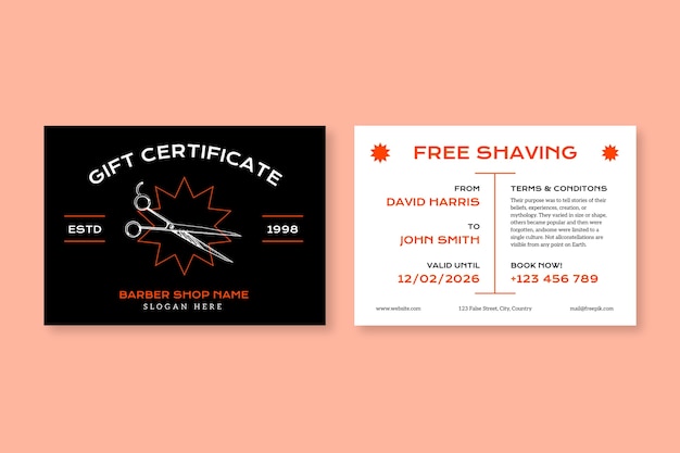 Barber shop gift certificate template design