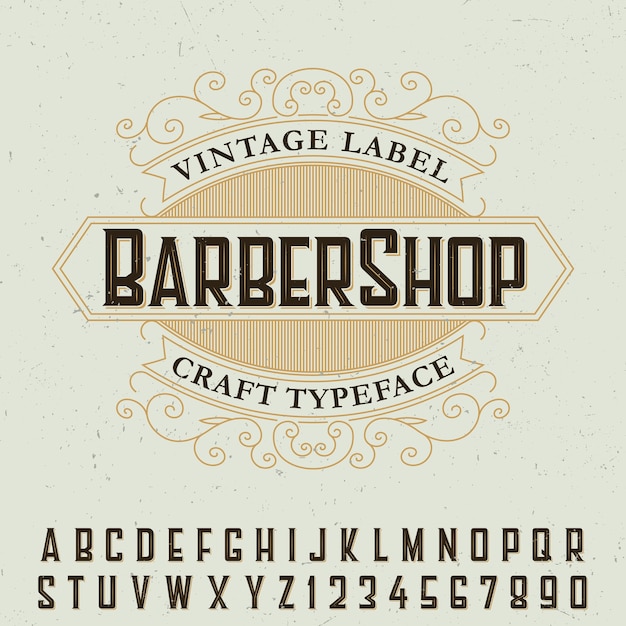 Barber Shop label font poster with sample label design