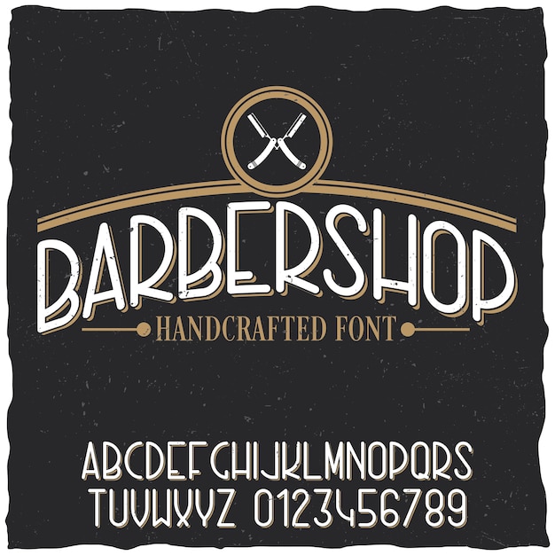 Free vector barber shop typeface poster with sample label design on dusty