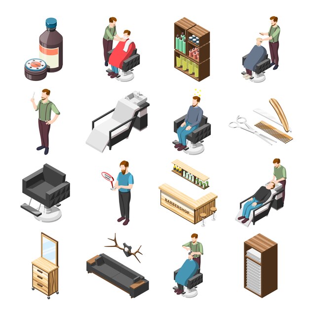 Barbershop Isometric Icons and characters