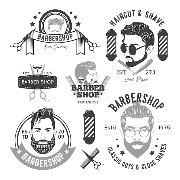 Free vector barbershop monochrome emblems