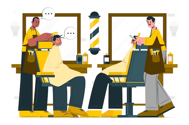 Barbershop waiting clients concept illustration