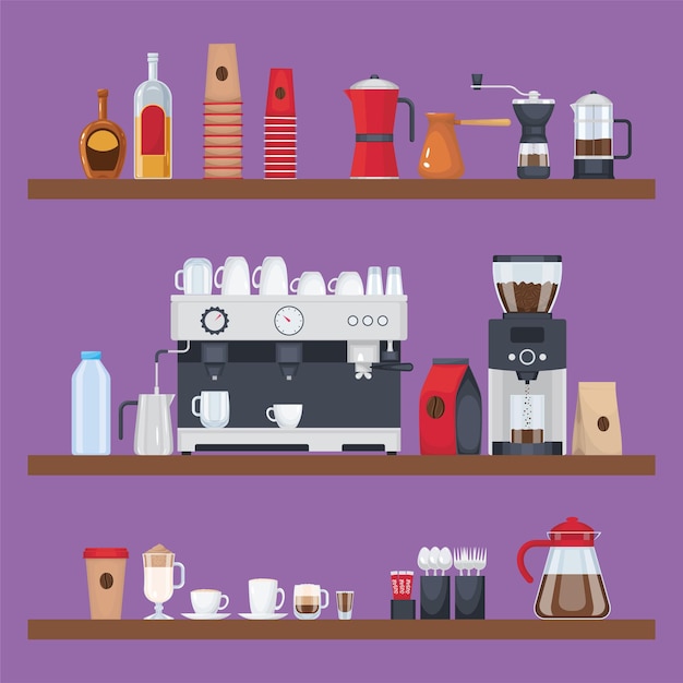 Free Vector barista flat composition with coffee making accessories flat vector illustration