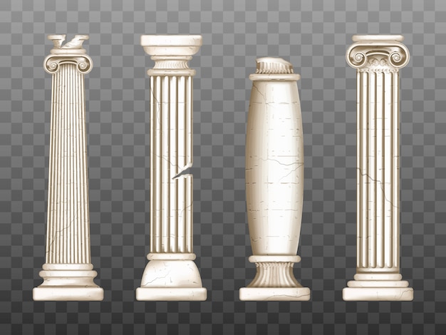 Free Vector baroque pillars, roman renaissance cracked columns