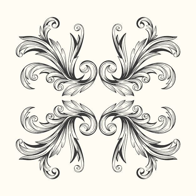 Free Vector baroque style realistic hand drawn ornamental border