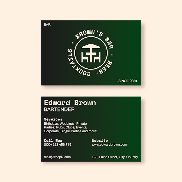 Bartender  business card template