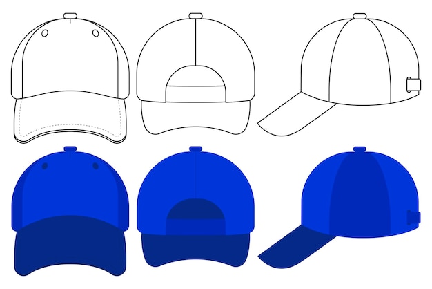 Free Vector baseball cap side front back view line and flat