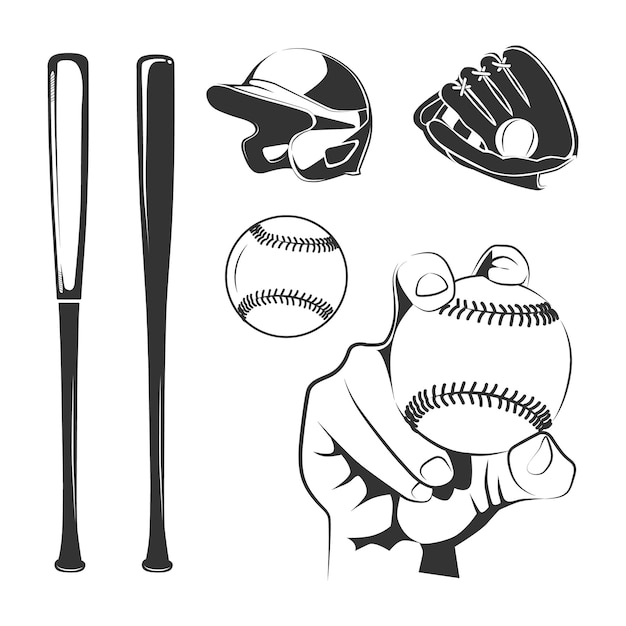 baseball club black elements set