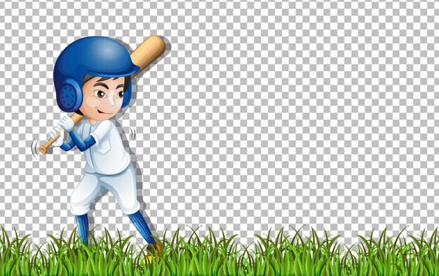 Baseball player cartoon character on transparent background