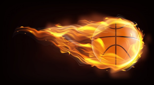 Basketball ball flying in flames realistic vector