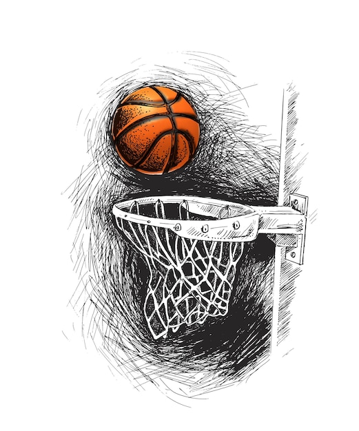 Basketball basket shot hoop game Hand Drawn Sketch Vector illustration