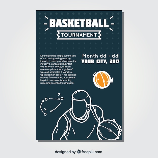 Free Vector basketball booklet with player sketch