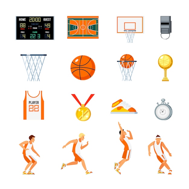 Free Vector basketball orthogonal icons set