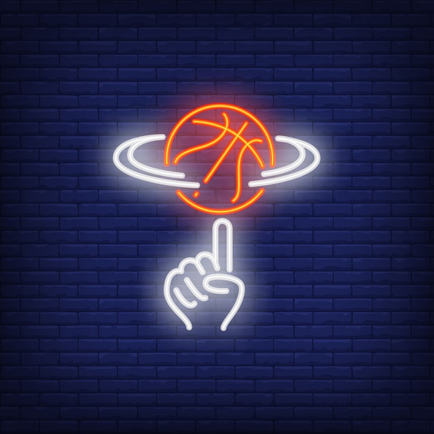 Free Vector basketball spinning on finger neon sign