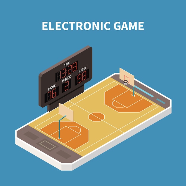 Free Vector basketball sport field game on smartphone isometric composition 3d  illustration