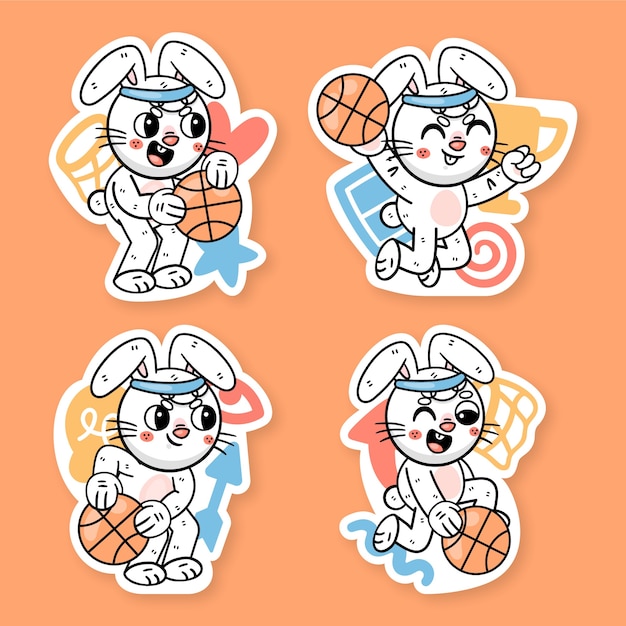 Free Vector basketball stickers collection with ronnie the bunny