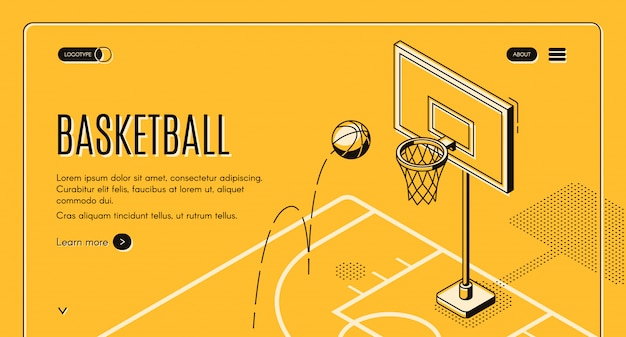 Free Vector basketball team, sport club black line art website template with ball