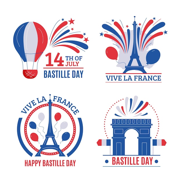 Free Vector bastille day badge collection