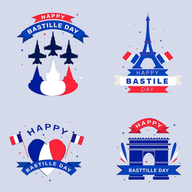 Free Vector bastille day badge collection