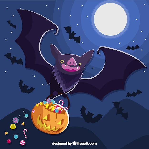 Bat background with halloween pumpkin