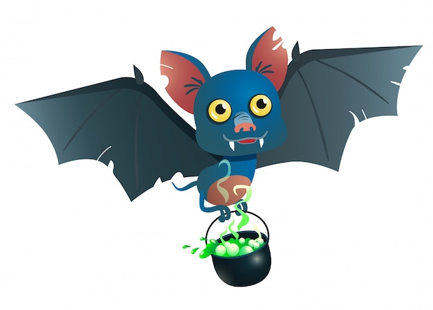 Free Vector bat carrying cauldron with potion illustration