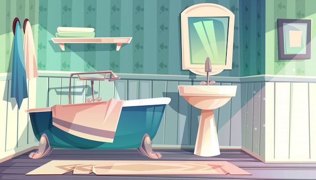 Free Vector bathroom interior in vintage french provence style illustration.