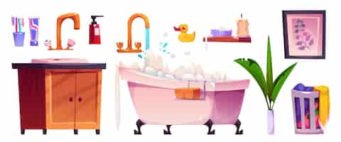 Free vector bathroom interior with sink and furniture cartoon