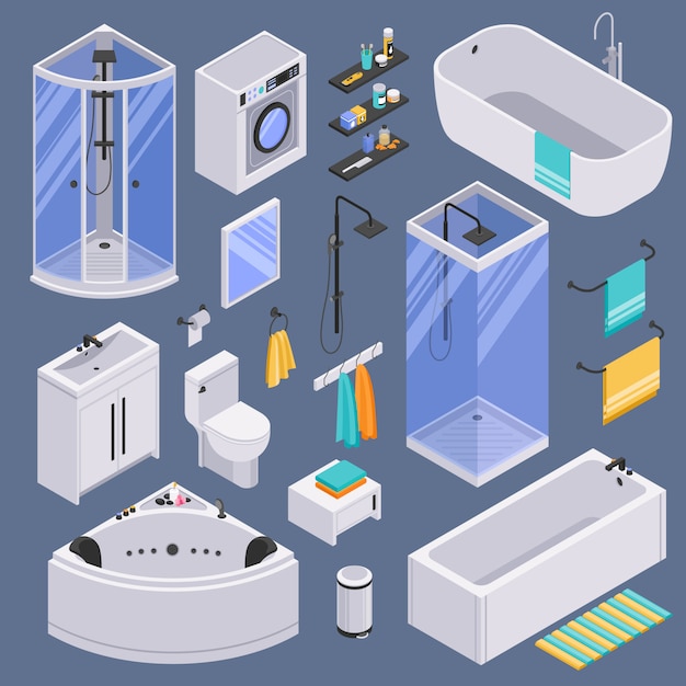 Free Vector bathroom isometric set background