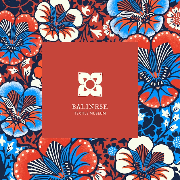 Free Vector batik floral pattern template with minimal logo, remixed from public domain artworks