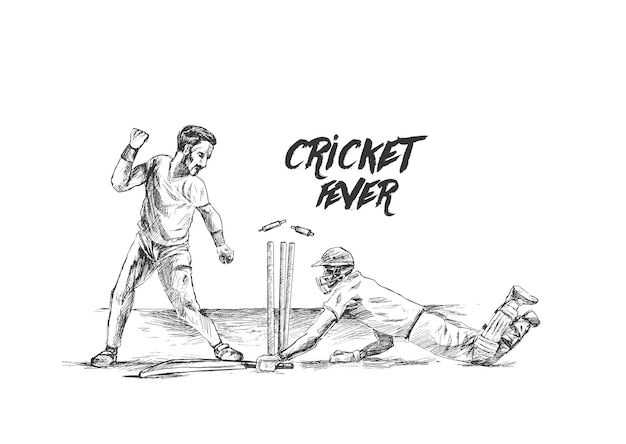 Free Vector batsman run out cricket championship in the stadium hand drawn sketch vector illustration