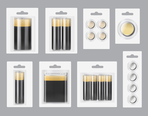 Free Vector batteries packages realistic set with capacity symbols isolated vector illustration