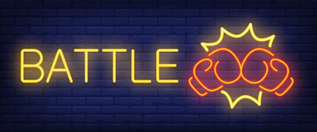 Free Vector battle neon text with boxing gloves