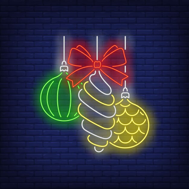 Baubles and bow in neon style