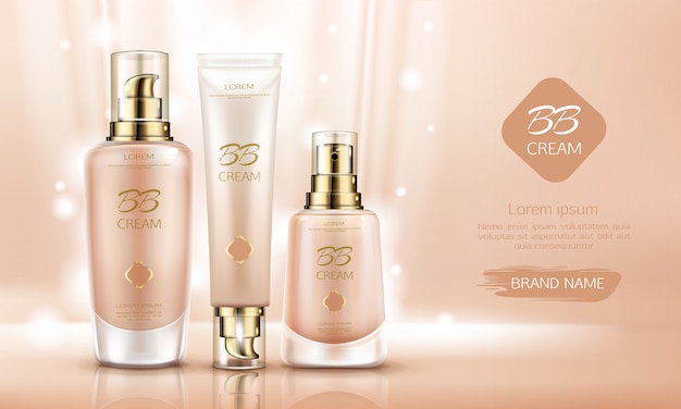 Bb cream beauty cosmetics bottles for skin foundation. 