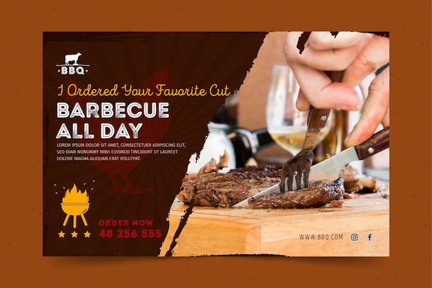 Free Vector bbq banner template with photo