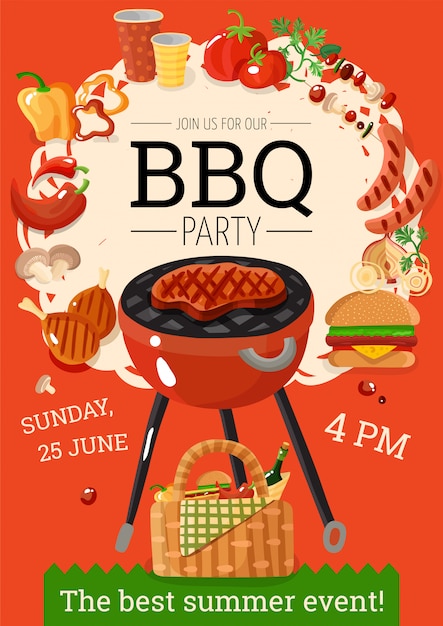 Free Vector bbq barbecue party announcement poster 