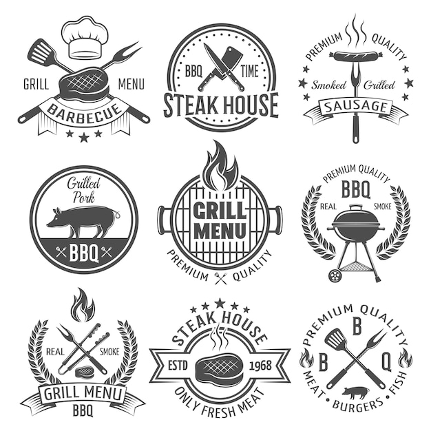 Free vector bbq graphic flat emblems