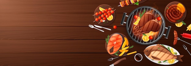 Free Vector bbq grill wooden background