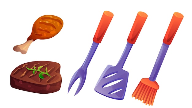 Free vector bbq meat and tools cartoon collection