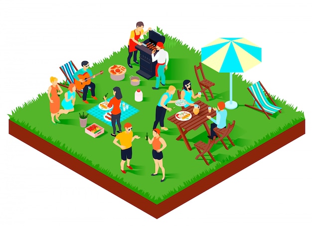 Free Vector bbq picnic isometric composition