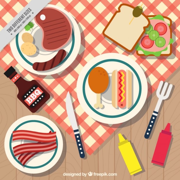 Bbq and picnic with dishes background