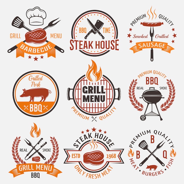 Free vector bbq retro style emblems