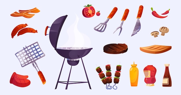 Free Vector bbq set barbecue food and cooking stuff elements